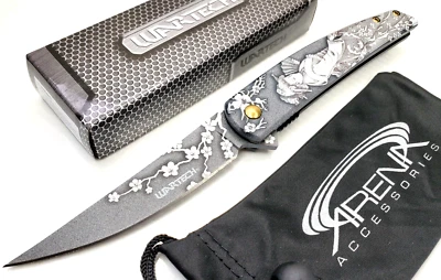 Japanese Geisha Girl Pocket Knife Tip Up Blade Spring Assisted Almond Blossom - Image 1 of 4