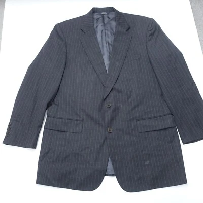 Brooks Brothers 男式运动外套 44 黑色条纹 100% 羊毛单排扣 — 第 1/4 张图片