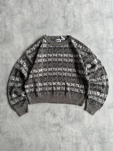 Vintage 90s Basic Editions Aztec Design Knit Sweater Sweatshirt Brown Sz L Korea - Picture 1 of 5