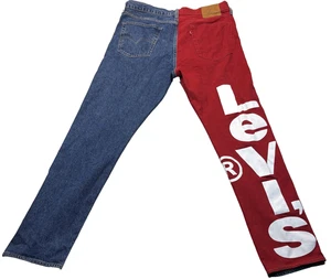Levi's 541 RARE Jeans Split Color Block Denim Red Blue Logo 36x34 Collectable - Picture 1 of 5