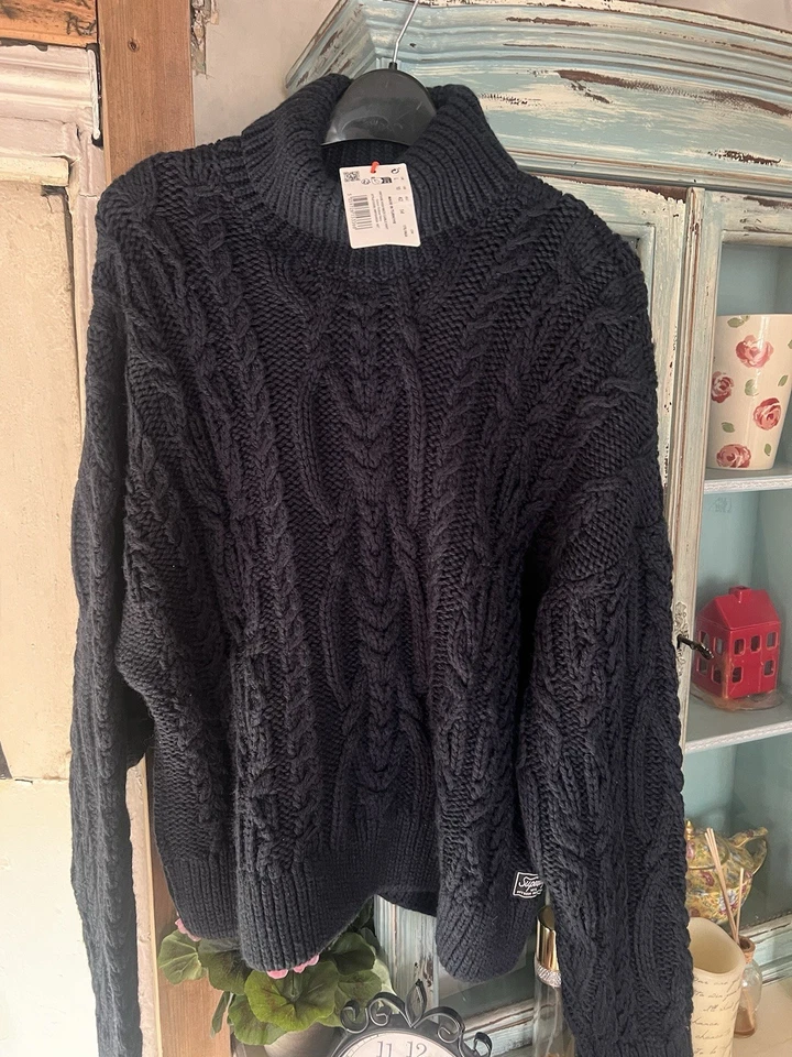 New Genuine Superdry Jumper Size L/14,navy blue roll neck,chunky - Image 1 of 3