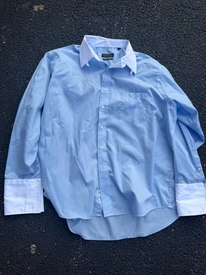 Camisa de vestir Donald Trump Signature puño francés azul a rayas talla 18 1/2 34/35 Foto 1 de 4