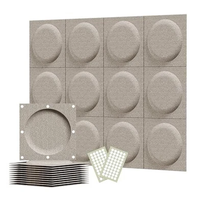 Paneles de Pared Acústicos 3D, Paquete de 12 Paneles Acústicos Arte Círculo 12''x12'' Camel Foto 1 de 4