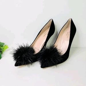 Kate Spade New York Womens Shoes 8 Black Marabou Suede Feather Pom-Read - Picture 1 of 11