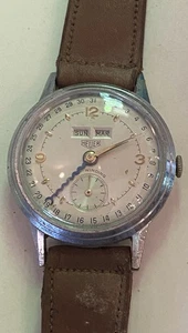 Vintage 1940s Heuer Triple Date Watch – Manual Wind – Rare Pre-TAG Swiss - Picture 1 of 18