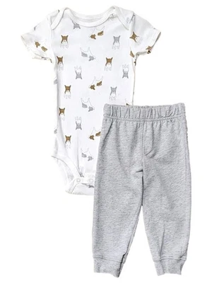 Carter's Infant Boys Gray & White Bodysuit & Pants 2 Piece Outfit Set 12m - Image 1 of 2