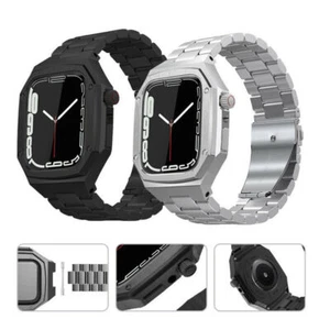 For Apple Watch 9 8 7 6 5 Mod Kit Armor Protect Case +Steel Band Strap Cover - Zdjęcie 1 z 14