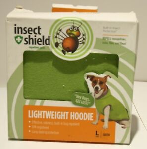 Insect Shield Lightweight Bug Repellant Dog Hoodie - Green Large 20" Back Length
