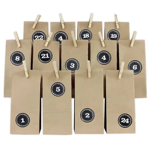 Calendario de Adviento Set Esquisto Redondo Con Bolsas Papel Y Pinza Madera Y067 - Imagen 1 de 7