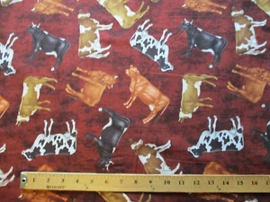 REALISTIC COWS FARM COW BROWN COLORFUL COTTON FABRIC FQ - Picture 1 of 3