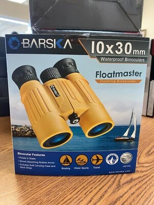 NEW BARSKA 10x30 WP Floatmaster Binoculars (Blue Lens, Yellow) 10x30mm, Yellow - Image 1 of 4