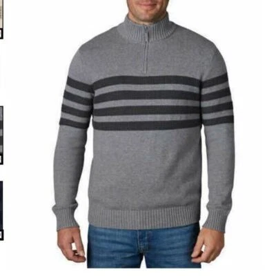 Suéter Pullover Tahari Hombres LG 1/4 Cremallera Manga Larga Gris Jaspeado 100% Algodón Tejido Foto 1 de 4