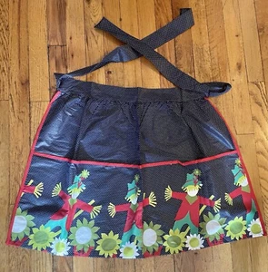 Vintage Fall Kitchen Apron Blue Polka dot Scarecrows Sunflowers Autumn Tie Back - Picture 1 of 2