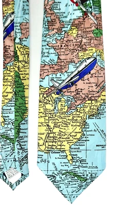 Novelty Tie Hand Made World Map Planes Travel the World Multicolor Fratello Foto 1 de 4