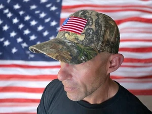Realtree Edge Patriotic American Flag Mid Profile Camo Mesh Snapback Trucker Hat - Picture 1 of 15