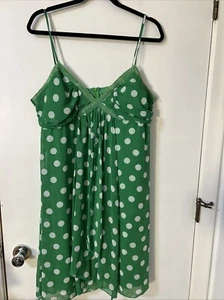 B Smart Sheer Dress Juniors 16 Mini Green Polka Dot Y2K Coquette Babydoll Lined - Picture 1 of 8