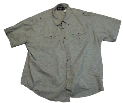 Lions Crest English Landry Shirt Men’s 4XL Gray Solid Short Sleeve Button Up - Image 1 of 4