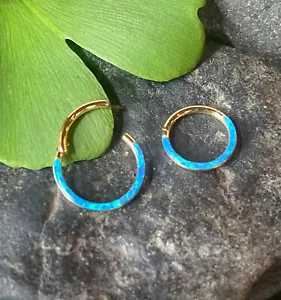 1pc Opal Front Edge Hinged Segment Ring Septum Clicker Steel Daith Hoop Jewelry - Picture 1 of 17