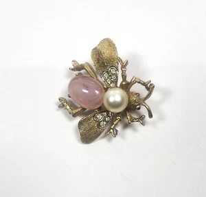 Broche prendedor vintage de metal de abeja de los años 50 con gemas de imitación bisutería 1,25" x 1,5" - Imagen 1 de 6