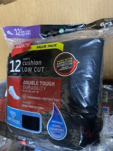 (12 PAIR) Hanes Men's Low Cut Socks FreshIQ, Fits 6-12, Black, Cushioned (4988) - Picture 1 of 2