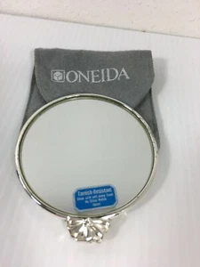 Espejo de bolsillo chapado en plata Oneida con estuche de paño de limpieza de viaje - Imagen 1 de 7