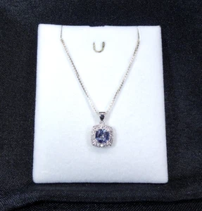1.47 ct Cushion Cut Alexandrite & CZ Solid Sterling Silver Halo Italian Necklace - Picture 1 of 12