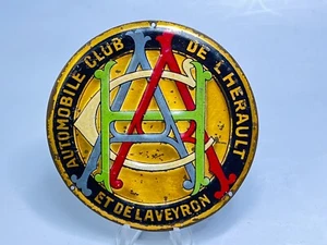 1911 Antique French Litho Tin Automobile Grill Car Badge Hood Ornament Aveyron - Picture 1 of 5