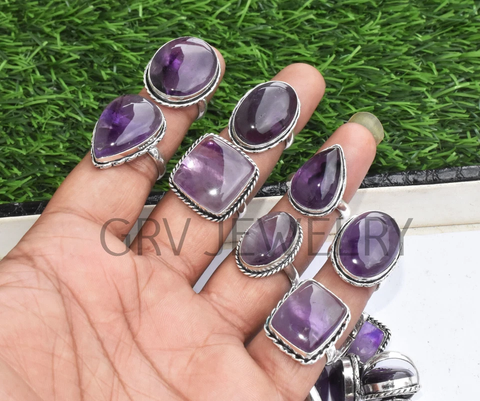 1000Pcs Amethyst Gemstone Ring Wholesale Lot 925 Sterling Silver Plated WHR-9 - Imagem 1 de 1