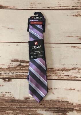 Corbata elástica Chaps, estira 2 pulgadas, rayas moradas y azules - Nueva con etiqueta Foto 1 de 4