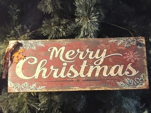 Nostalgic Rustic Merry Christmas Wood SIGN  Farmhouse Primitive Decor 13 X 5  - Picture 1 of 7