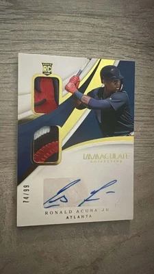 Tarjeta automática Ronald Acuna Jr./99 2018 Panini Immaculate RPA RC #151 Foto 1 de 2