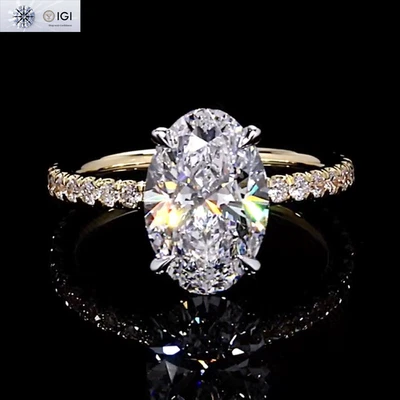 IGI 2.75Ct E VVS2 Oval Cut Lab Grown Diamond Engagement Ring 14K Two-Tone Gold - Image 1 of 4