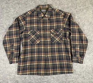 VTG Pendleton Board Shirt Mens Large Blue Brown Shadow Plaid Loop Collar USA - Picture 1 of 23