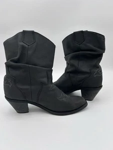 Santa Fe Boot Co Women’s 8 Black Slouch Boots Heels Embroidered Western - Picture 1 of 7