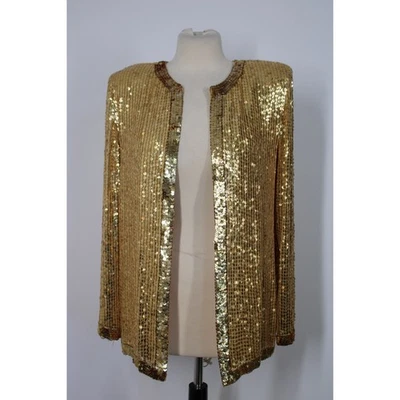 Vtg Champ Ellyse Silk Sequin Jacket Gold Party Evening Cocktail Small S - Image 1 of 4