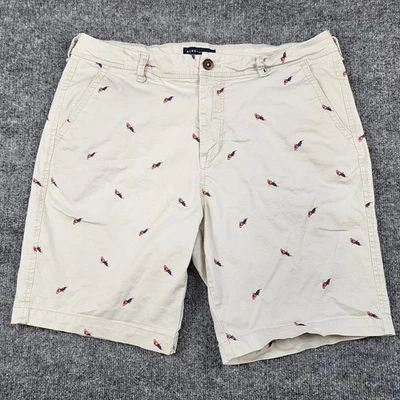 Pantalones Cortos Aeropostale AOP Estampado Completo Loro Hombres 36x9 Beige Claro Elástico Chino Foto 1 de 4