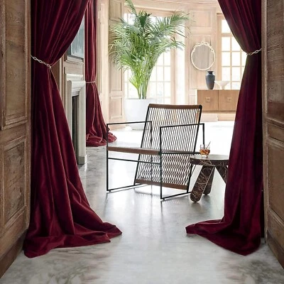 Velvet Curtains 108 Inches Long, Red Velvet Curtains and Drapes, Red Thermal Ins - Image 1 of 4