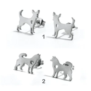 Dog Heart Silhouette Stud Earrings 2 styles--Stainless Steel - Picture 1 of 5