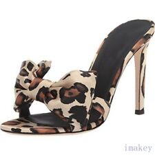 Leopard Womens Peep Toe Bowknot High Heels Slip On Sandals Slippers Casual Shoes