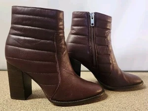 MADEWELL Stacked Heel Cardova Brown Ankle Boots Side Zip size 6 Quilted Leather - Picture 1 of 6