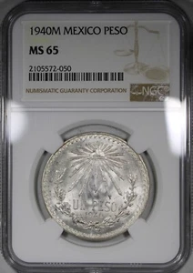 1940M Mexico Silver Peso NGC MS65 Great Flashy Luster PQ+ - Picture 1 of 2