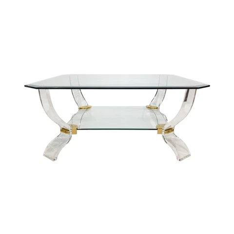 Lucite Glass Coffee Table 70s 80s Midcentury Gold Hollis Jones Hollywood Regency Cover