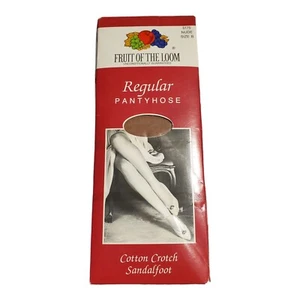 RARE 93' NOS Fruit Of The Loom Nude Regular B Cotton Crotch Sandlefoot Pantyhose - Picture 1 of 4