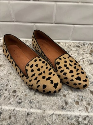 Mocasín de peluche Madewell para mujer 8,5 en cuero y pelo de becerro estampado animal plano usado en excelente estado Foto 1 de 4