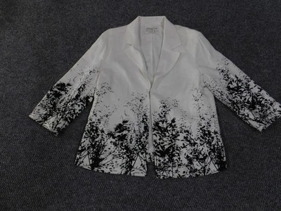 Coldwater Creek Blazer Womens Medium White Black Linen Blend Botanical Print - Image 1 of 4