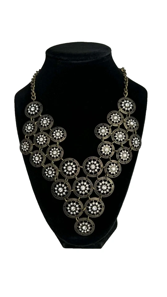 复古风格大胆青铜水晶奖章围兜项链声明珠宝首饰 — 第 1/4 张图片