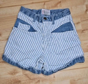 B Good Girls Sz 8 Vintage Rare High Waisted Shorts Stripe Denim 5 Pocket 80s 90s - Picture 1 of 8