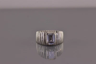Anillo de plata de ley con topacio azul banda acanalada cónica 7 g 925 talla: 7 Foto 1 de 4