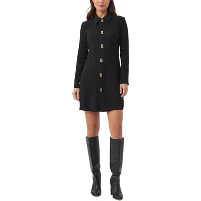 Mini Camisa de Vestido Trina Turk Para Mujer 8 Negra Barika Botón Frontal Texturizado O6-13 Foto 1 de 4