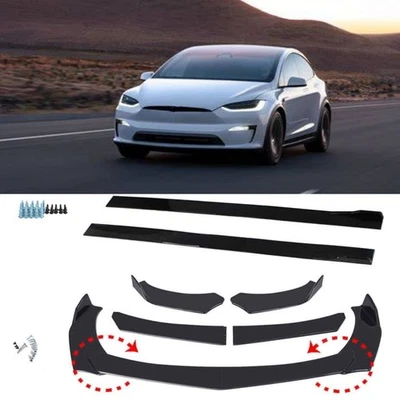 78.7" Side Skirt +Front Bumper Lip Body Kit Glossy Black For Tesla Model X S Foto 1 de 4